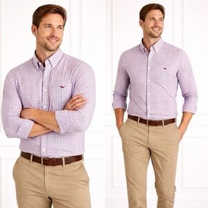 Vineyard Vines Shirt Mens Small Check Slim Fit Tucker Easter Preppy Pastel Clean
